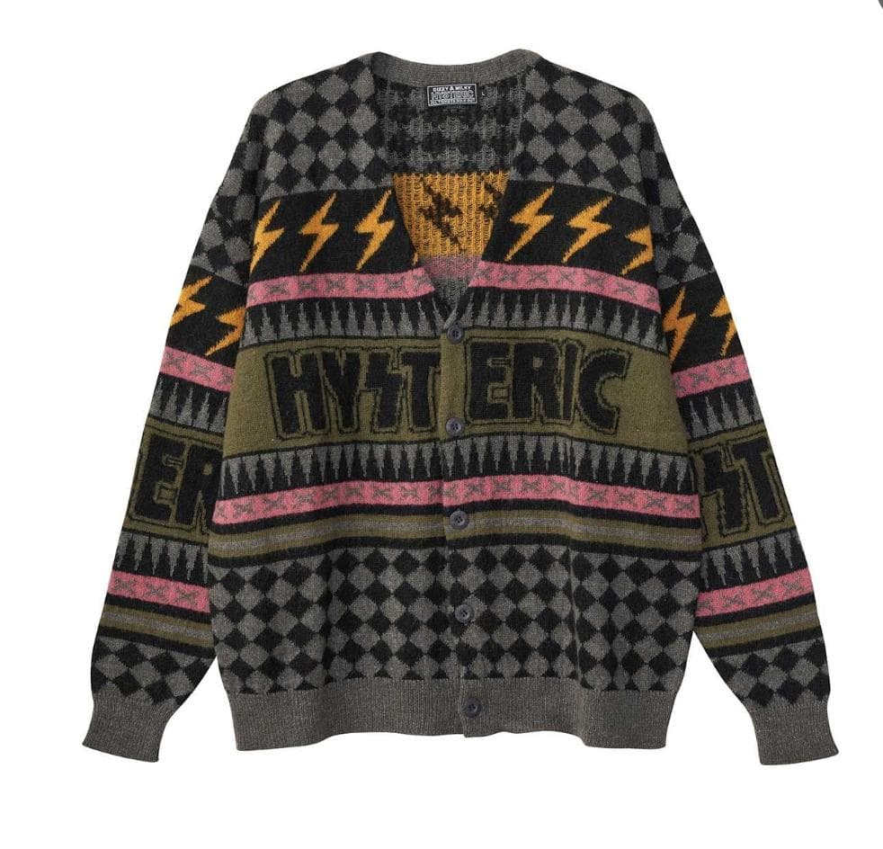 25aw　未使用　ヒステリックグラマー　サンダー柄　モヘア　カーディガン　XL