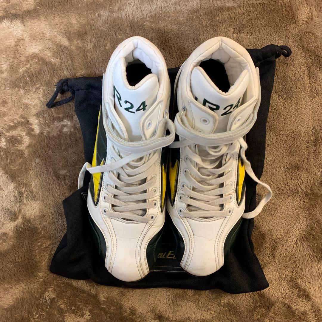 ミズノプロ　オーダースパイク ハイカット　ホワイト/グリーン/イエロー