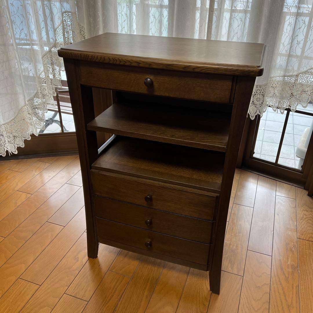 木製ラック ダークブラウン 2段棚 4引き出し