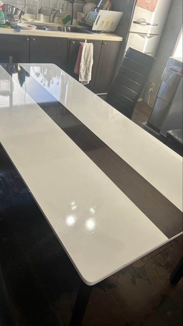 ホワイト ストライプデザイン ダイニングテーブル7点セット✅引き取り限定