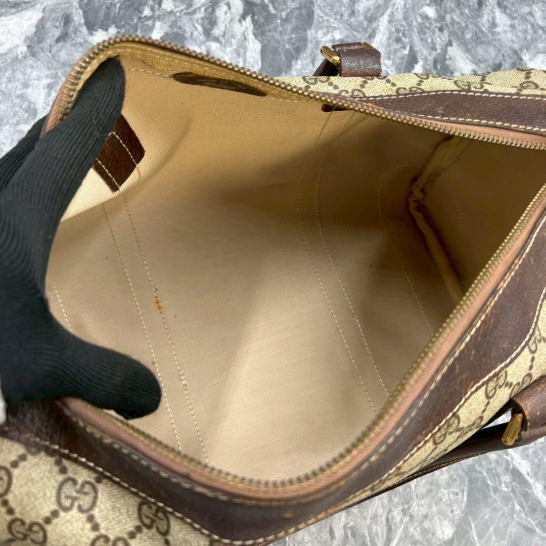 ✨美品✨GUCCI GG ボストンバッグ ハンド ブラウン ロゴ レザー 金具