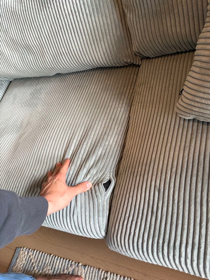 西海岸、北欧、南国、ハワイ系2人、3人掛けコーデュロイソファ希少水色　定価12万