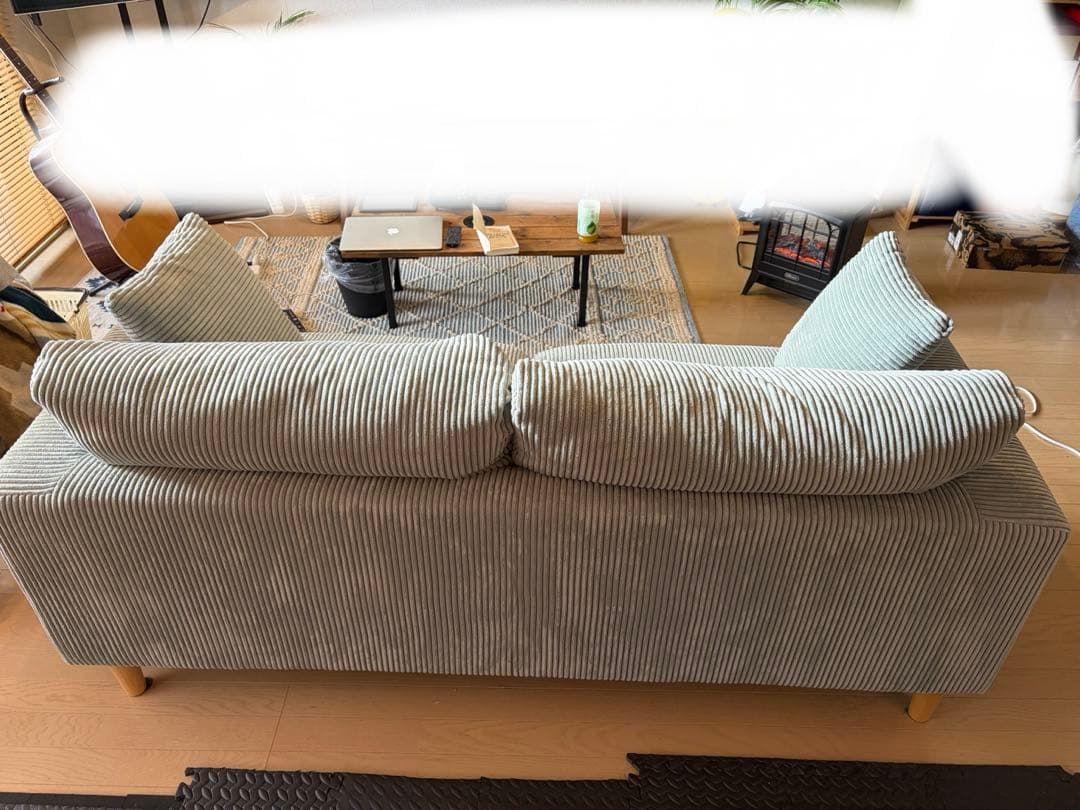 西海岸、北欧、南国、ハワイ系2人、3人掛けコーデュロイソファ希少水色　定価12万