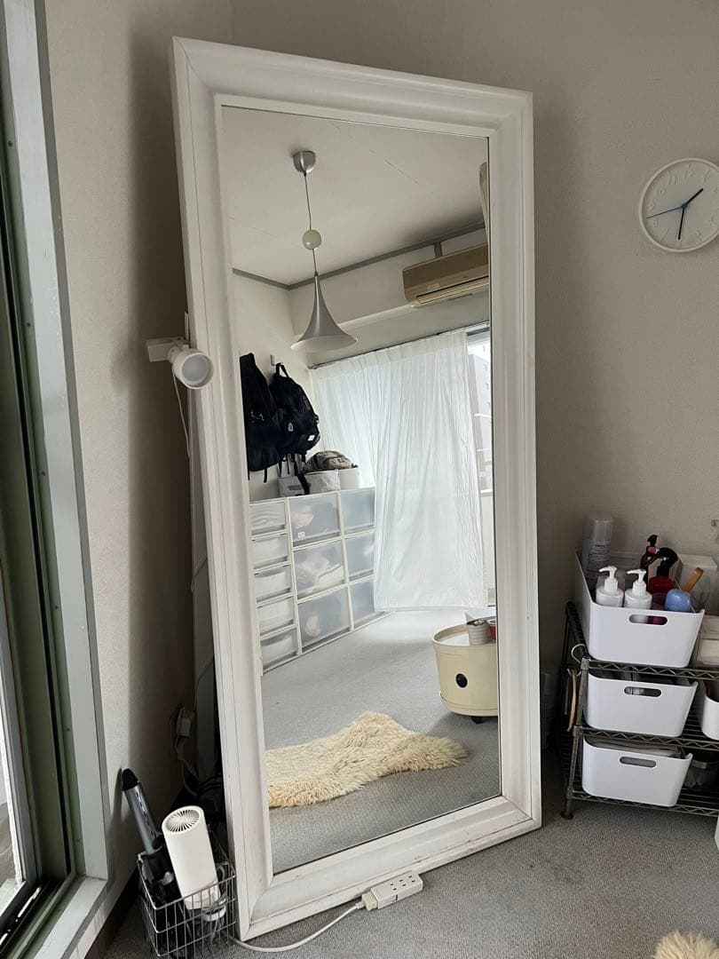 大型フレーム付きスタンドミラー ホワイト