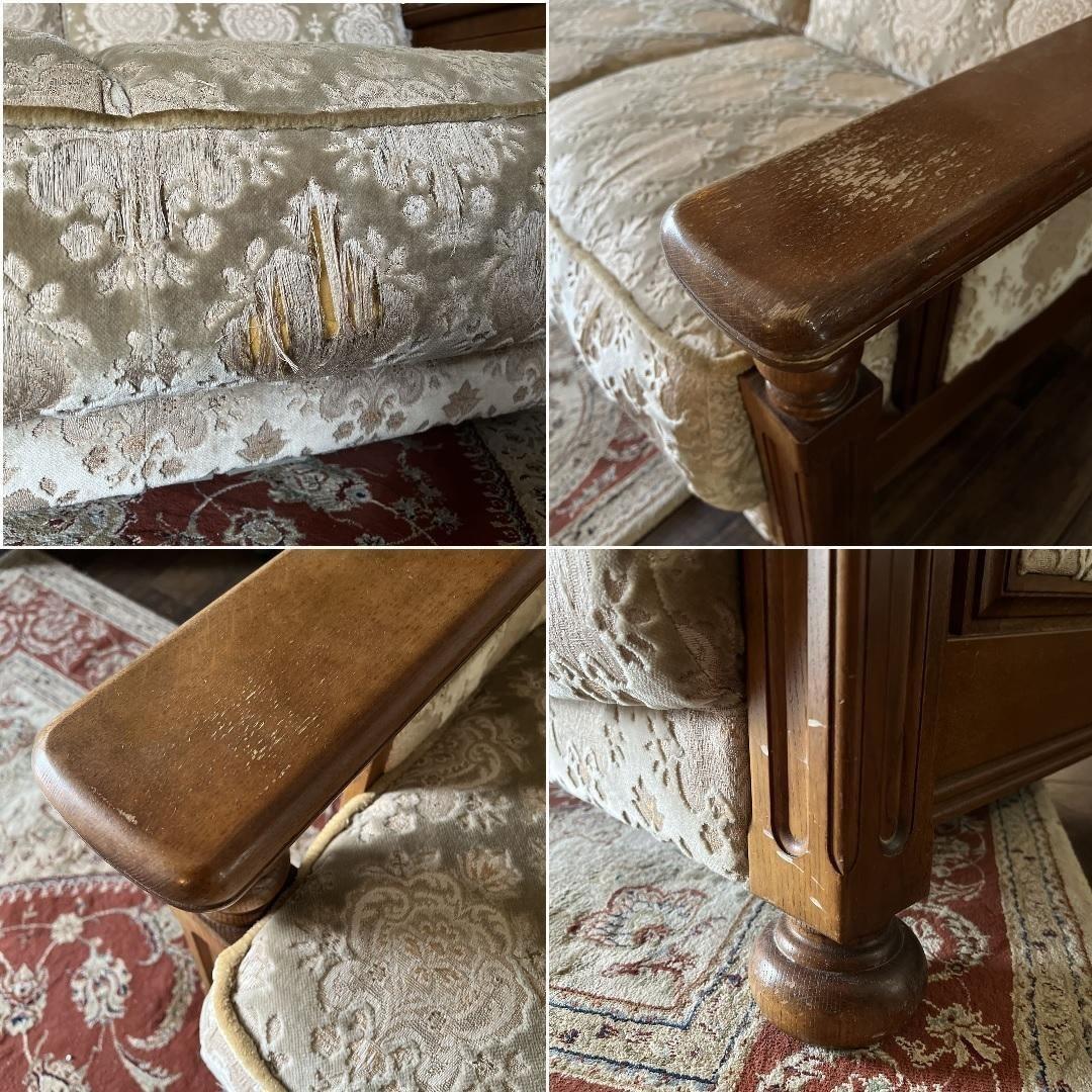 k184 オールドカリモク 金華山織りソファセット 3人掛け・1人掛け×2個