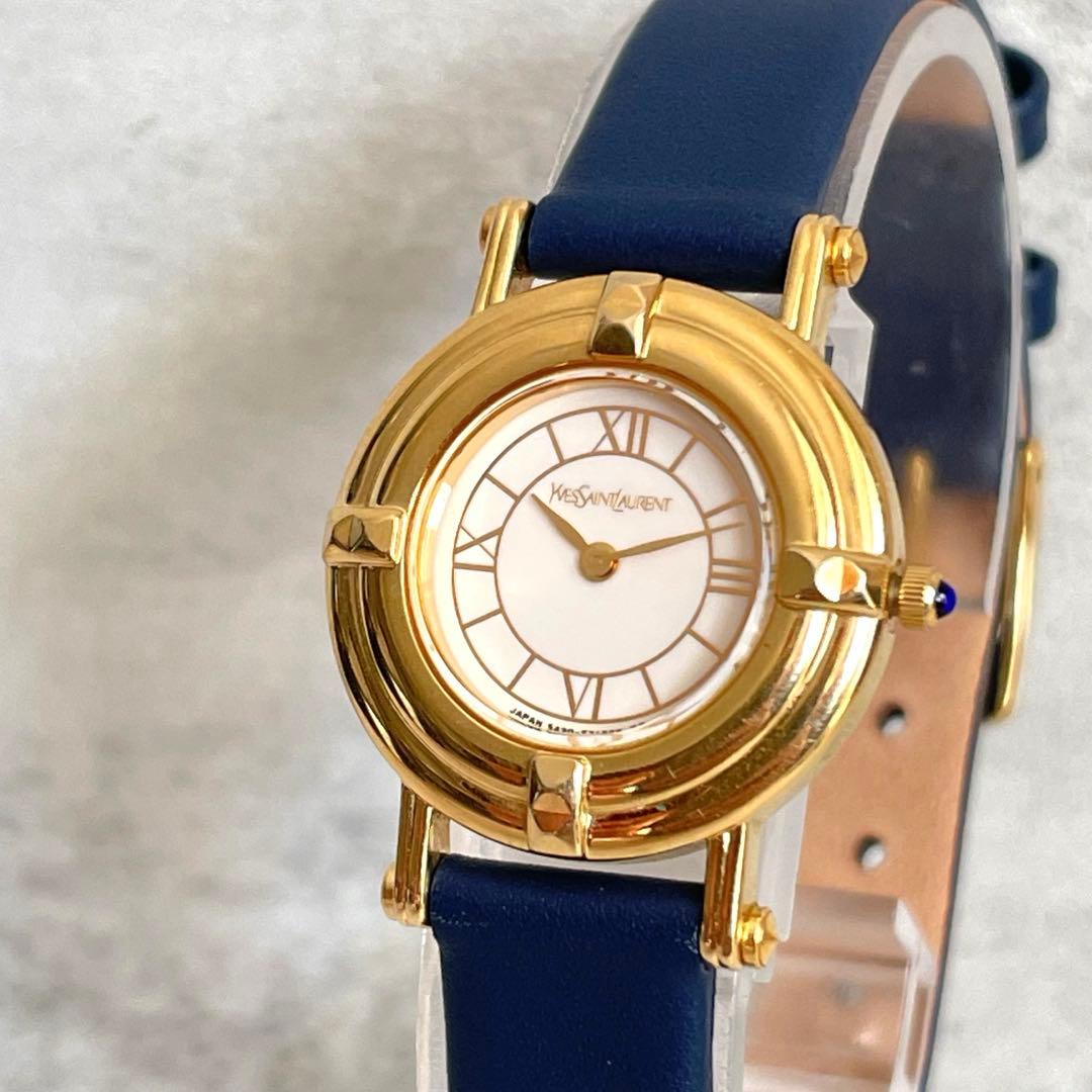 稼動品　美品　YSL イヴサンローラン　ゴールド　インデックス　ラウンド　腕時計