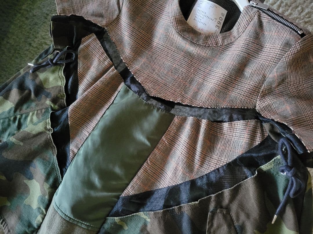 sacai カモフラ グレンチェック MA1 ドッキングブラウス サイズ2