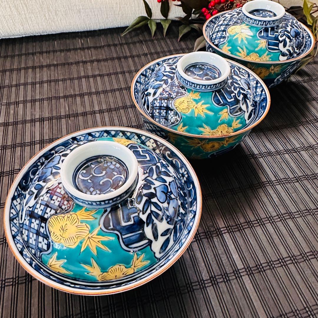 【希少・未使用品】三川内焼 平戸松山 手描き 祥瑞蓋付 小丼碗 蓋付煮物碗 五客