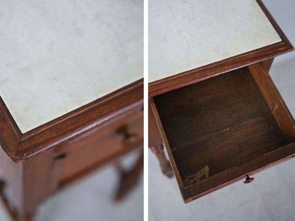 フランスアンティーク木製*大理石キャビネット/ナイトテーブル机(90-16)