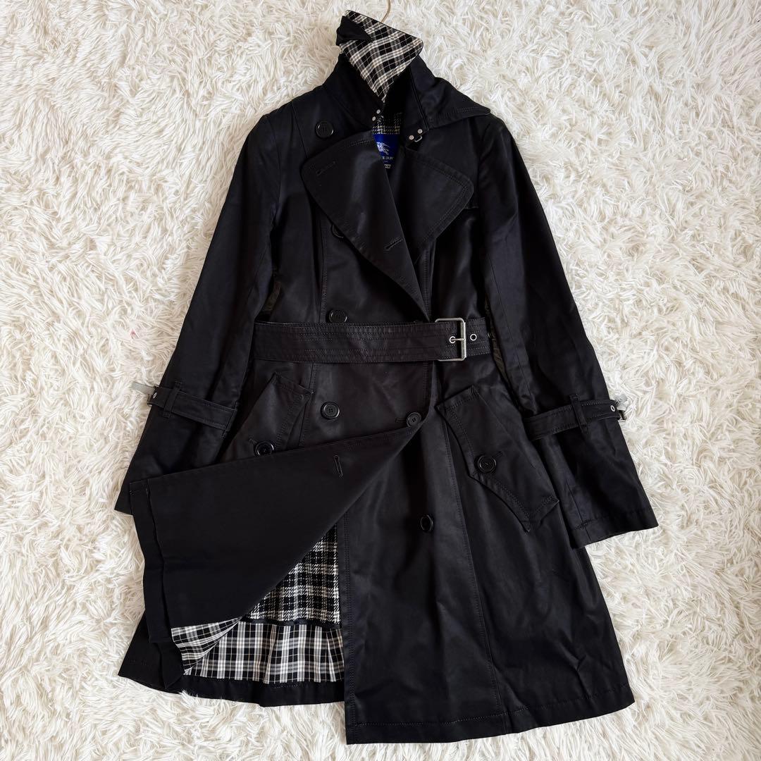 美品　バーバリーブルーレーベル　トレンチコート　ノバチェック　ライナー　黒　S
