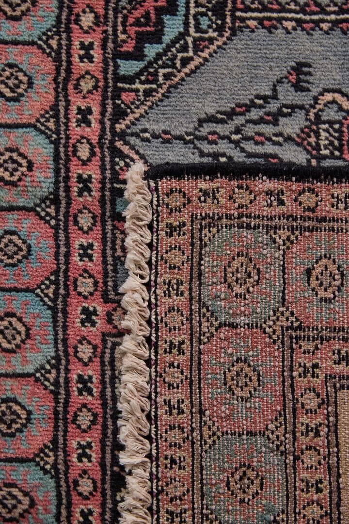 ヴィンテージラグ　トライバルラグ　ラホール産（98×60cm）青　ピンク　黃　黒