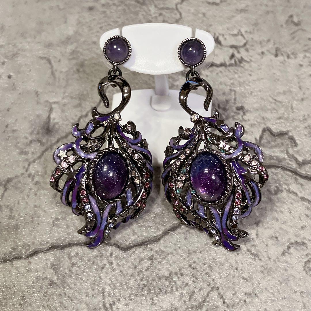 希少 ANNA SUI アナスイ 孔雀の羽 ピアス クジャク パープル