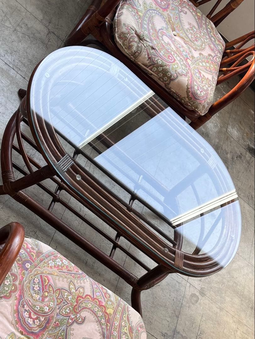 ラタン家具　センターテーブル　ガラステーブル　コーヒーテーブル　※直接引き取り可