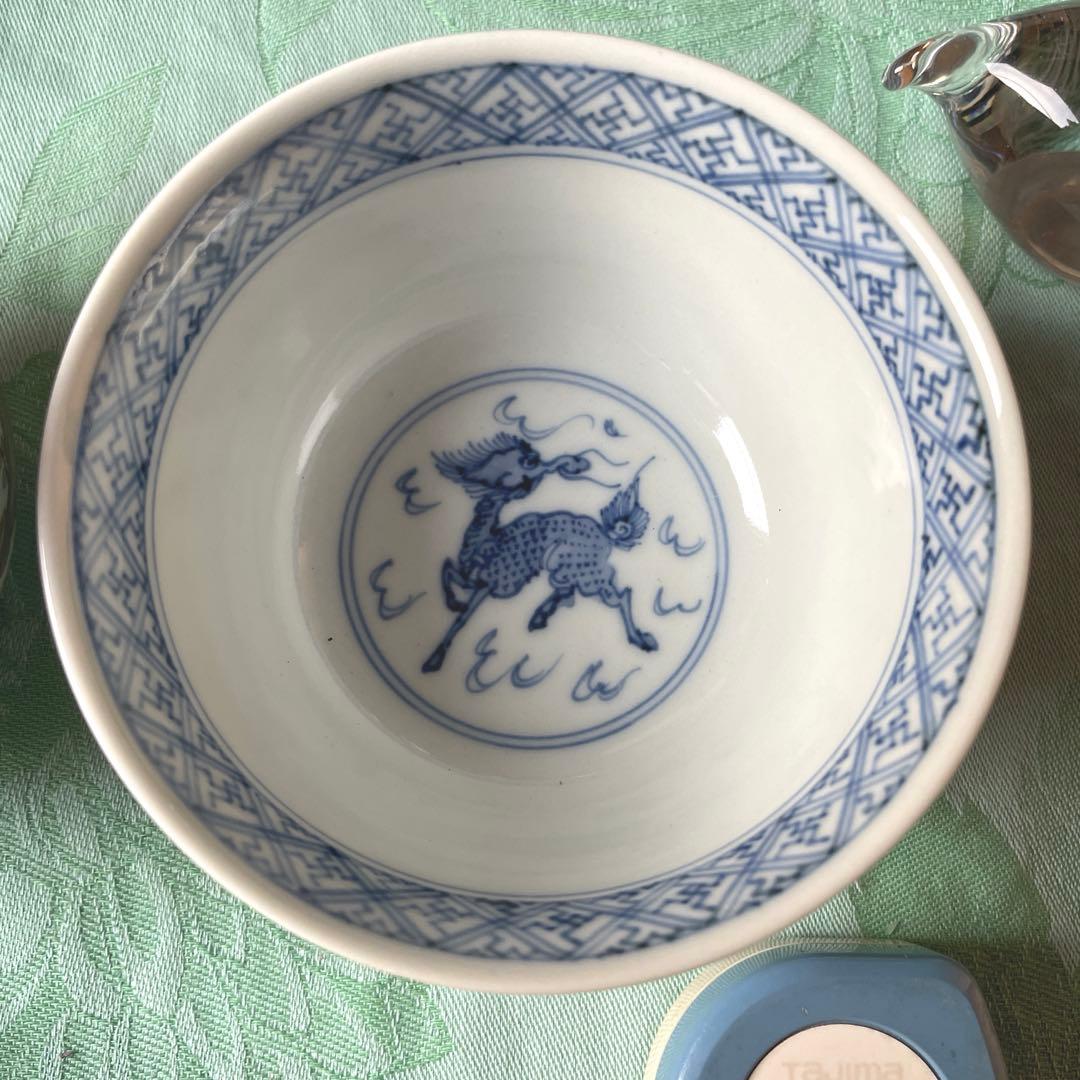 古伊万里　染付　鳳凰　龍　牡丹唐草　ご飯茶碗　4客