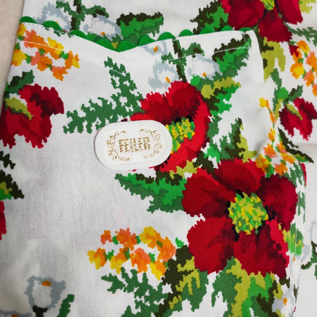 フェイラー FEILER エプロン 花柄 後ろボタン 綿100％ 日本製