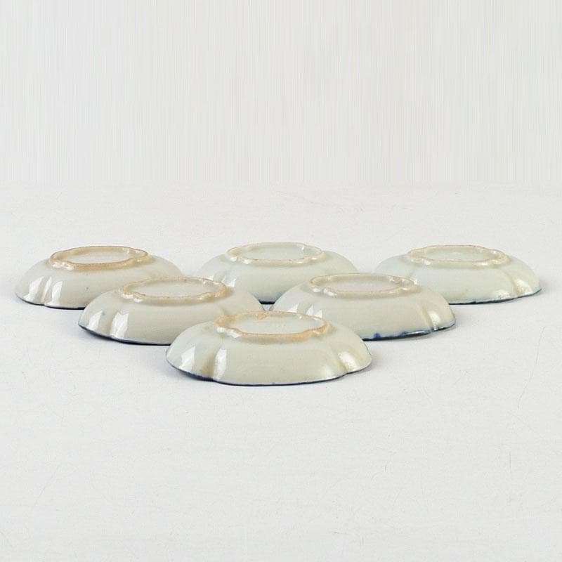 和食器　茶懐石　染付　花蝶文　手塩皿　六客　在銘　時代箱　V　9355