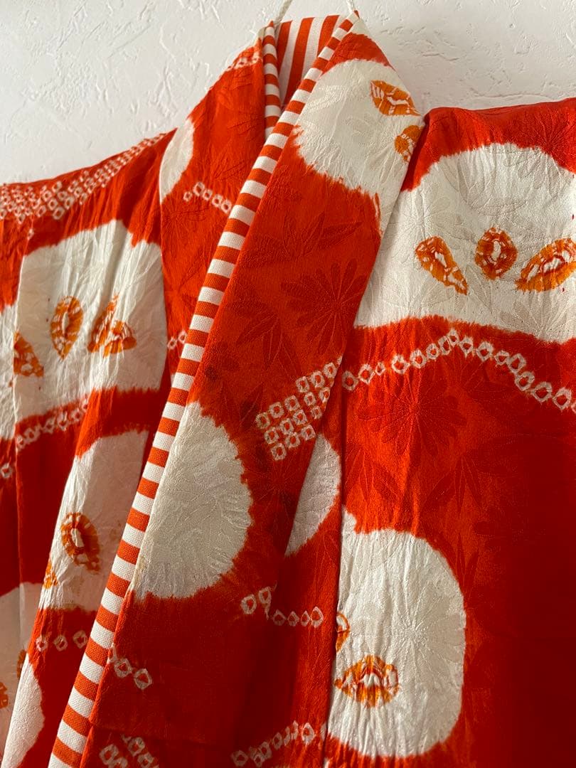 七五三　3歳　正絹総絞りのお着物セット　オレンジちりめん被布