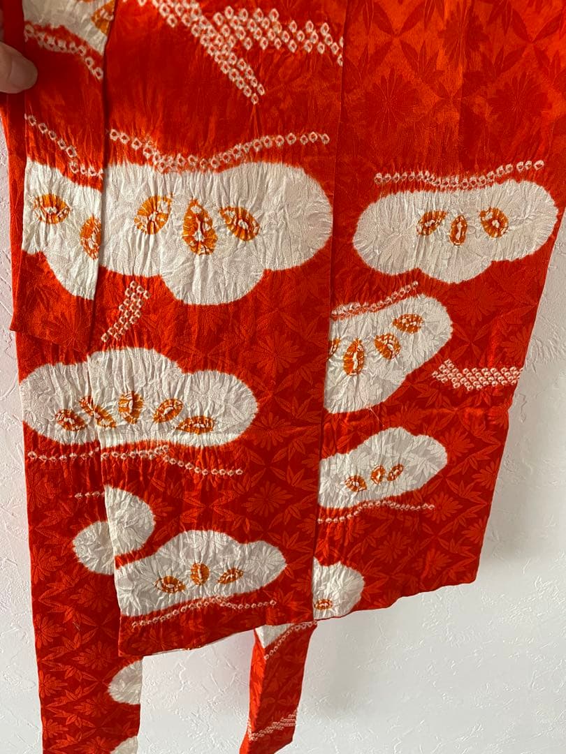 七五三　3歳　正絹総絞りのお着物セット　オレンジちりめん被布