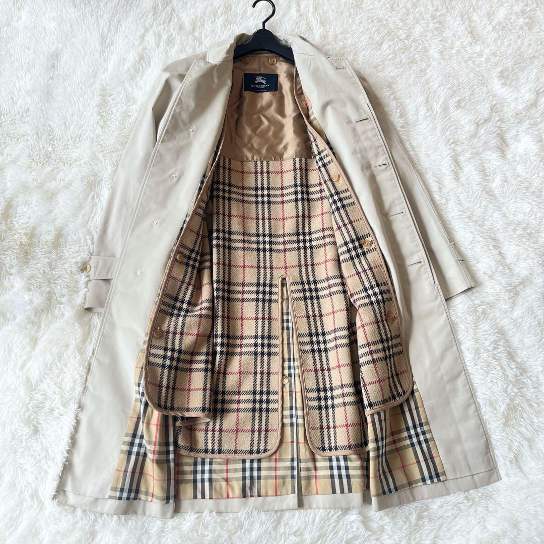 美品　英国製　バーバリー　ステンカラーコート　　ライナー付き　ノバチェック　比翼
