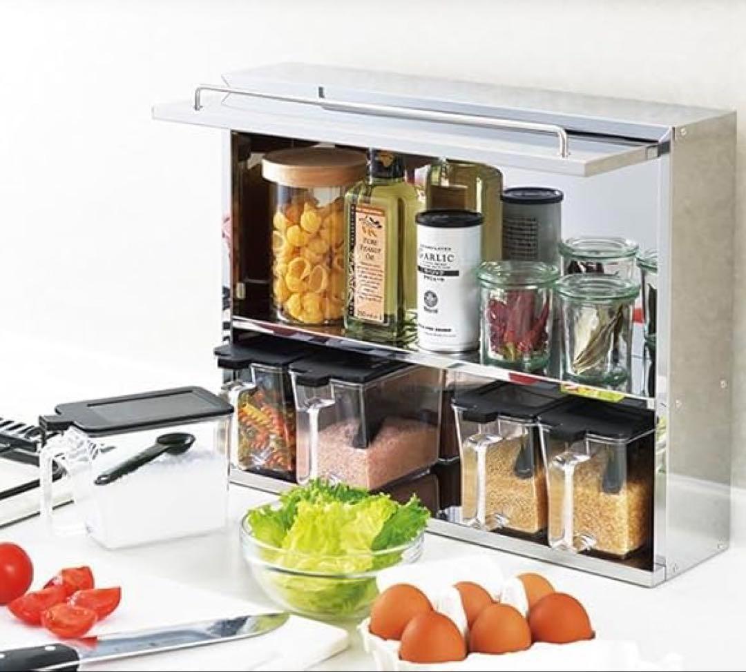 42719ステンレス フラップ扉のスパイスラック　5ポット付き