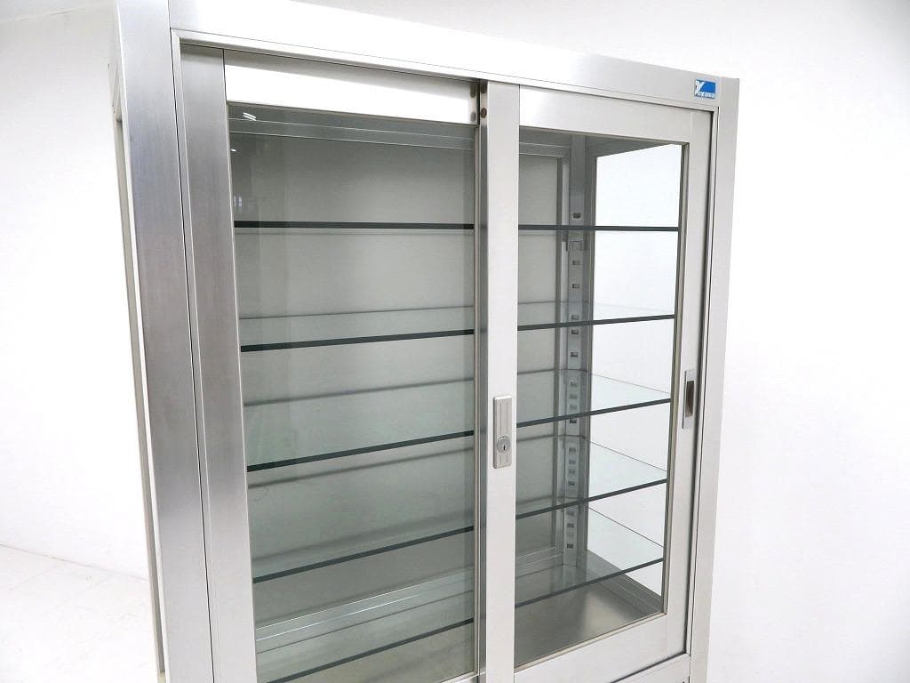 美品　ユヤマ　アルミ　ガラス　ケビント　ドクターキャビネット　飾り棚　シェルフ