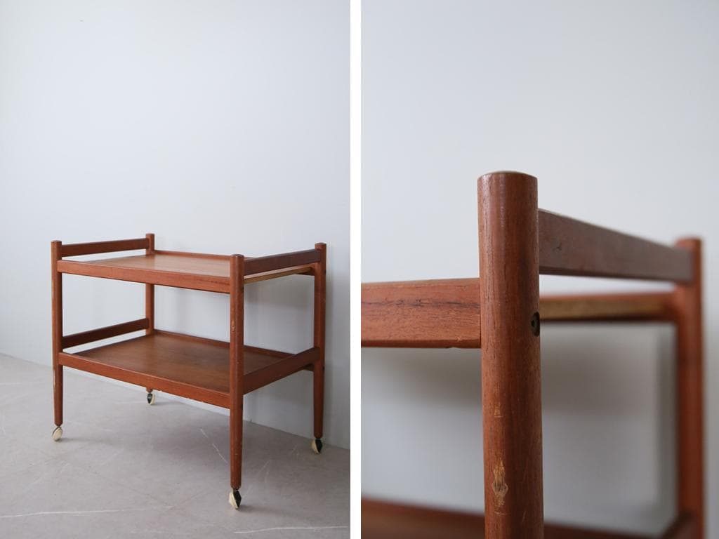 英国アンティークチーク古木キッチンワゴン/トロリーテーブル/飾り棚(89-161