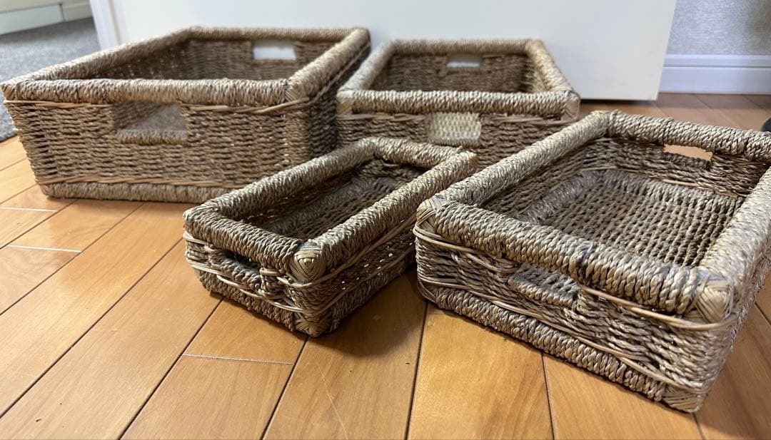 4段 手編み かご(カゴ 籠)バスケット 編みかご 収納かご 収納ボックス