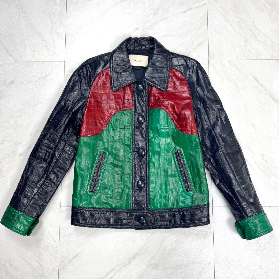 極美品 名作 GUCCI イールスキン レザージャケット グッチカラー 36