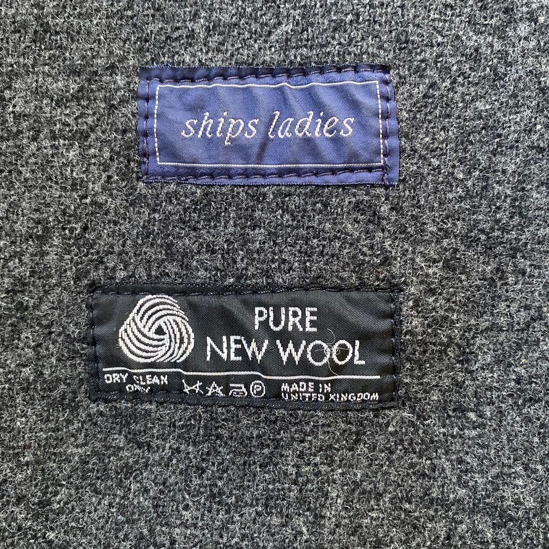 SHIPS ウールヘリンボーン ロング ダッフルコート イギリス製 グレー