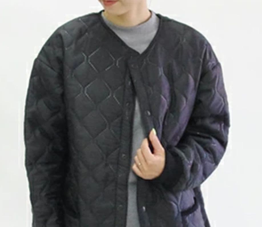 美品　アーメン　ARMEN オーバーサイズノーカラー キルティングコート ロング