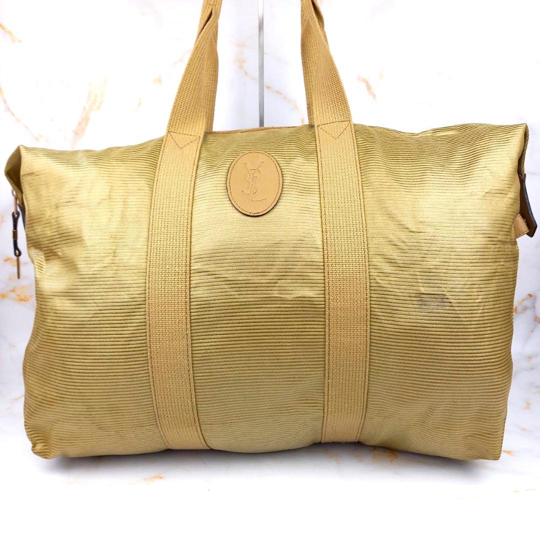 イヴサンローラン　ボストンバッグ　大容量　YSL　ベージュ　肩掛け　ヴィンテージ