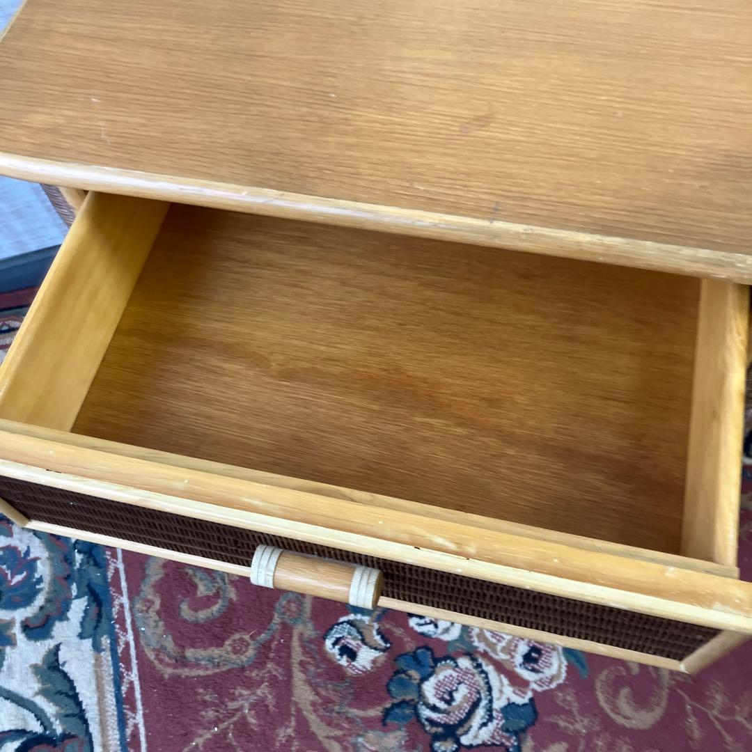 ② 昭和レトロ 木製天板 ラタンチェスト 4段 引き出し箪笥 古家具 ビンテージ