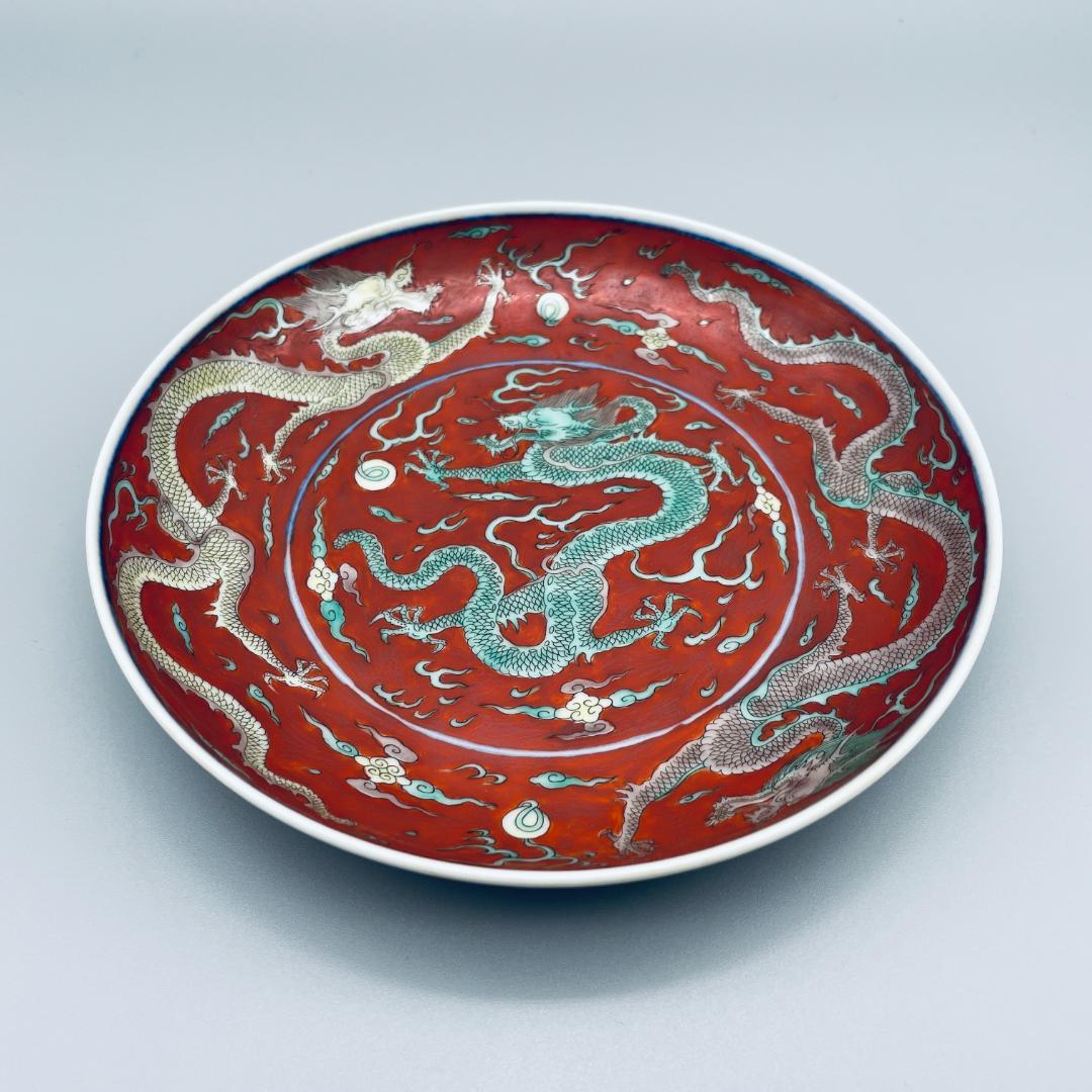 康熙官窯 五彩 五爪龍 平皿 景徳鎮 陶磁器 中国美術