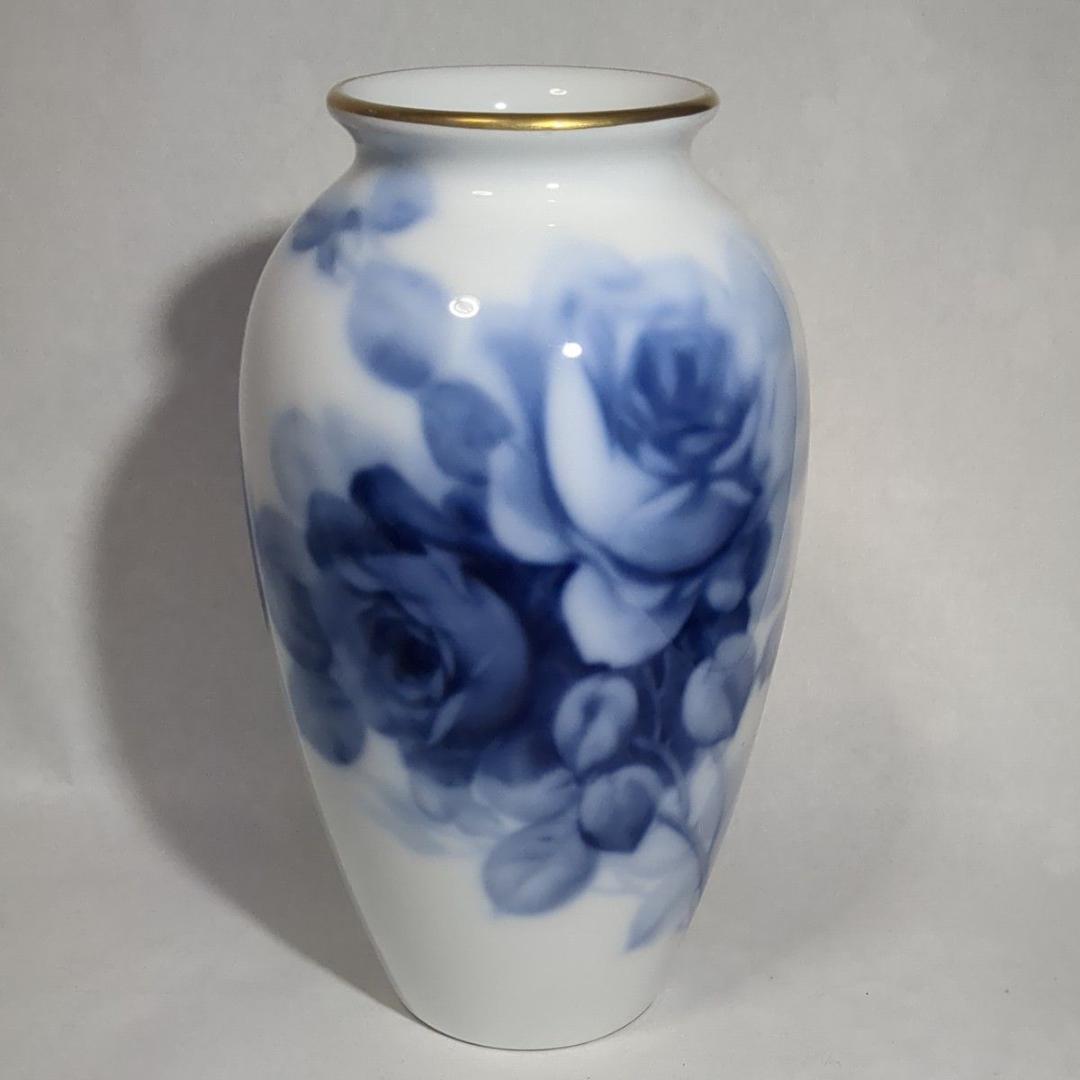 大倉陶園 23cm花瓶 ブルーローズ 陶磁器 花器 花入 青い薔薇 USED美品