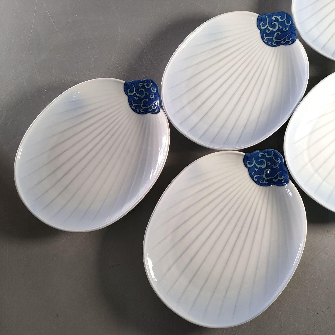 A1378-4/有田焼/富右衛門窯/団扇形皿11客/飾皿/盛皿/菓子皿/懐石道具