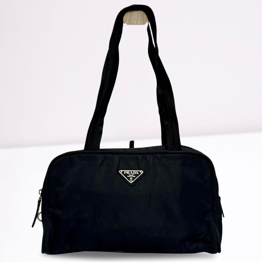 【正規品】PRADA プラダ ミニボストン ハンドバッグ ナイロン 黒 三角ロゴ