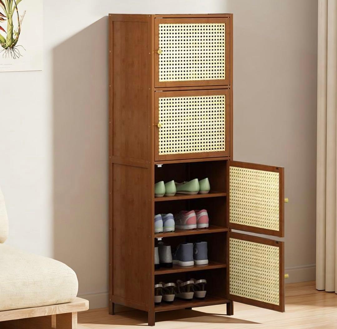 シューズラック 玄関収納 ドア付き 天然竹製コンパクト設計 省スペース おしゃれ