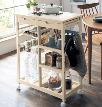 ❤️美品❤️ベルメゾン　バスケット付きタイル天板キッチンワゴン　カフェボード