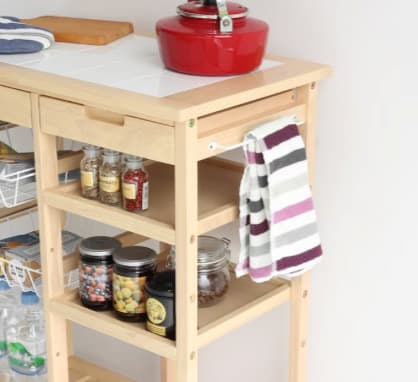 ❤️美品❤️ベルメゾン　バスケット付きタイル天板キッチンワゴン　カフェボード