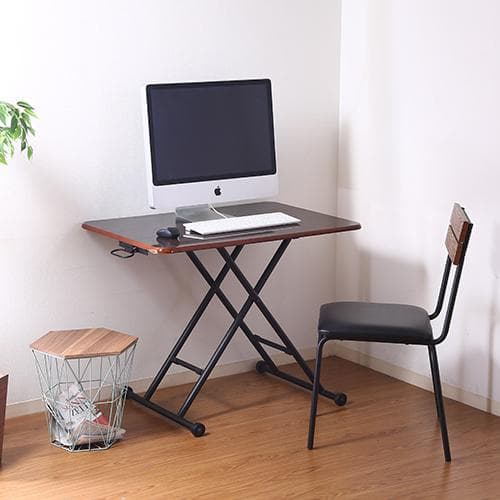 【新品・送料無料】【完成品】ガス昇降式テーブル PU 幅90cm ブラウン