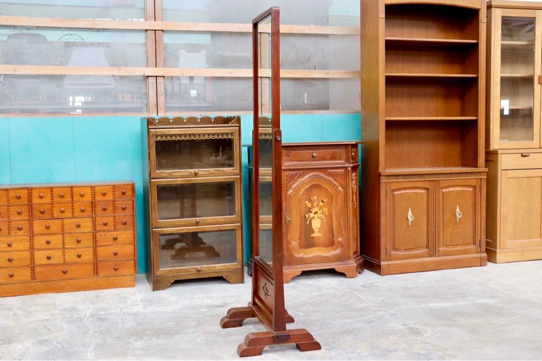 GMHK875○唐木家具 花梨 中国美術 姿見 全身鏡 ウォールミラー 和モダン