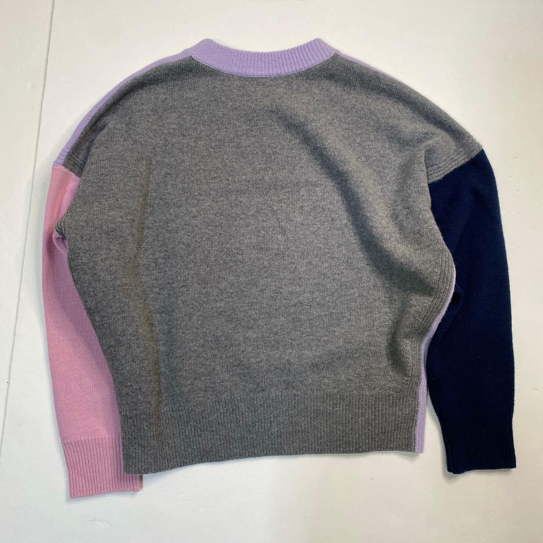 メゾンキツネ　刺繍ニットセーター ウール100% ピンク　パープルバイカラーS