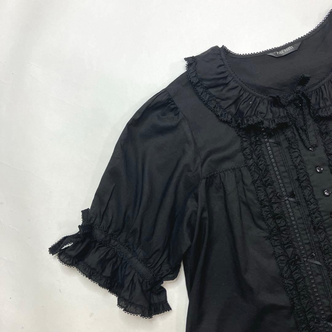 【試着のみ】ピンクハウス 黒 豪華綿ローンブラウス/2025年 春