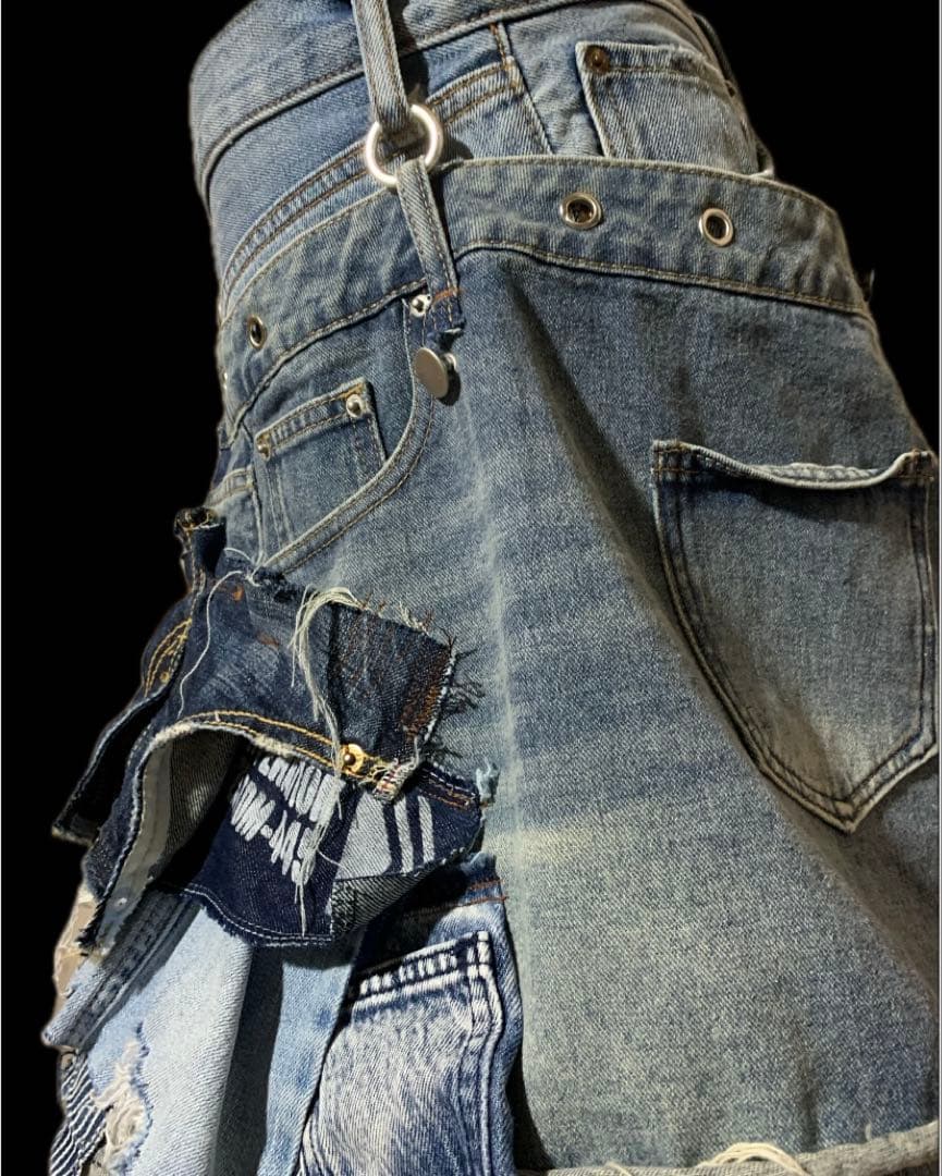 デニムリメイク★ふりふり重ね履きシルエットパンツ