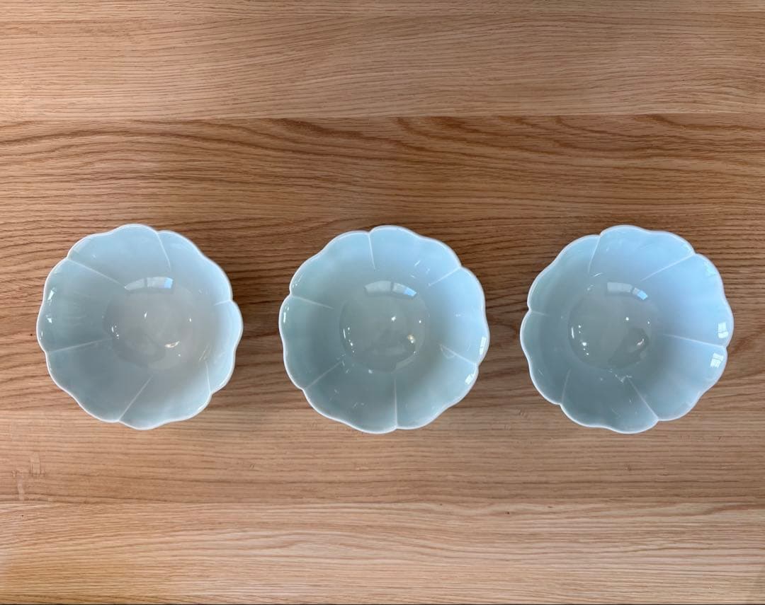 土井善男　緑白釉4,5寸輪花鉢 ３個セット&１個おまけ