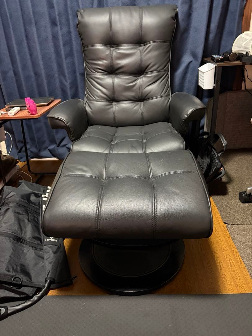 パーソナルチェア　リクライニングチェア 黒 本革（1部合成）