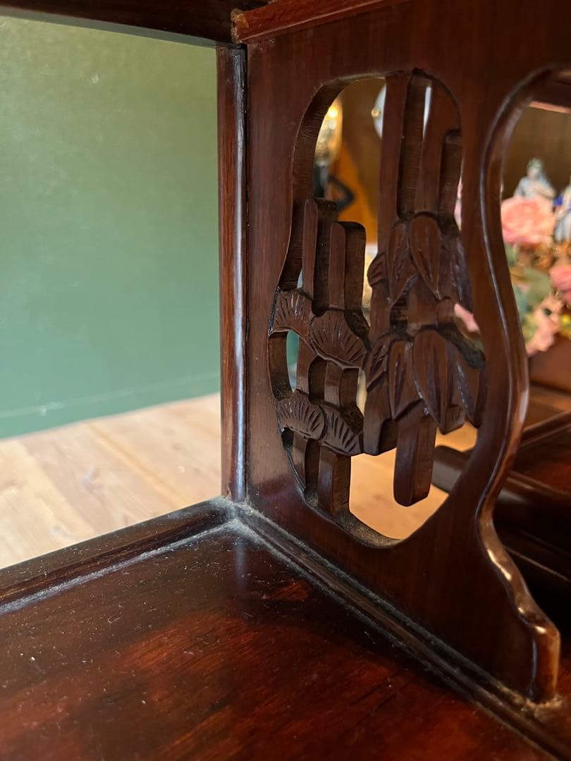 ジョンジョン＊螺鈿 紫檀 茶箪笥 飾り棚 小ぶり 違い棚 和風 昭和レトロ