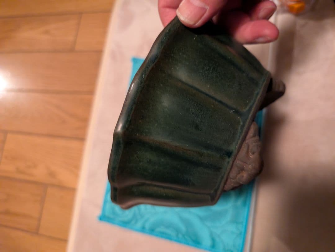 常滑盆栽鉢山秋造、緑色陶器盆栽鉢