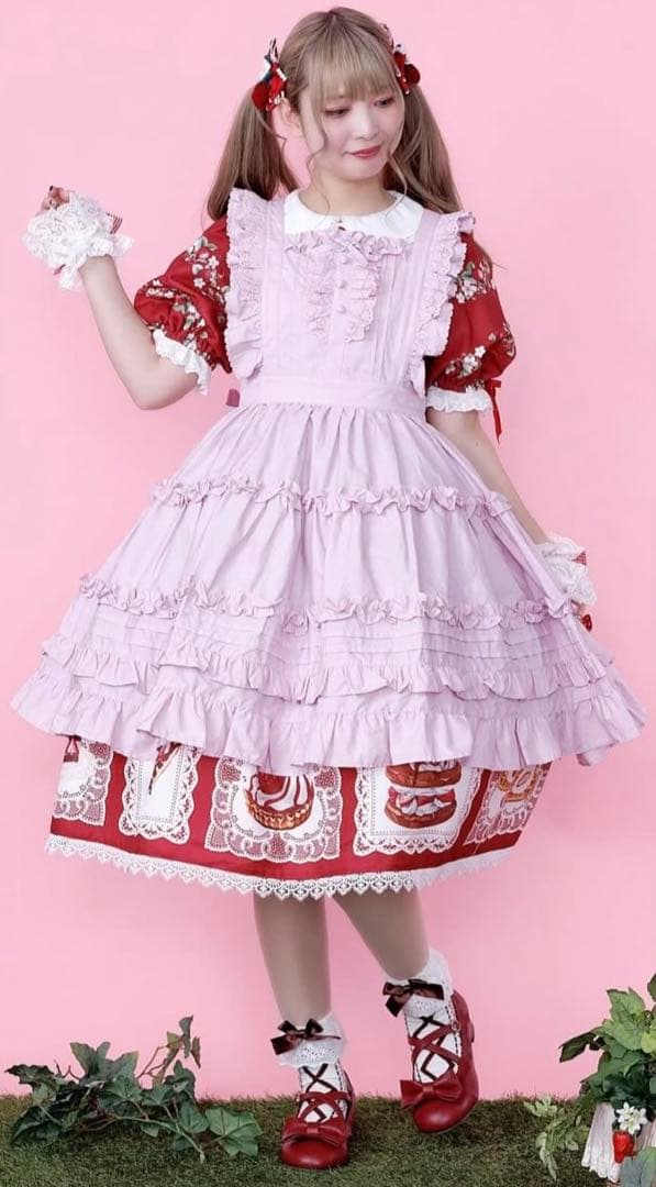 axes femme Chalmiereコットンフリルエプロン（ピンク）