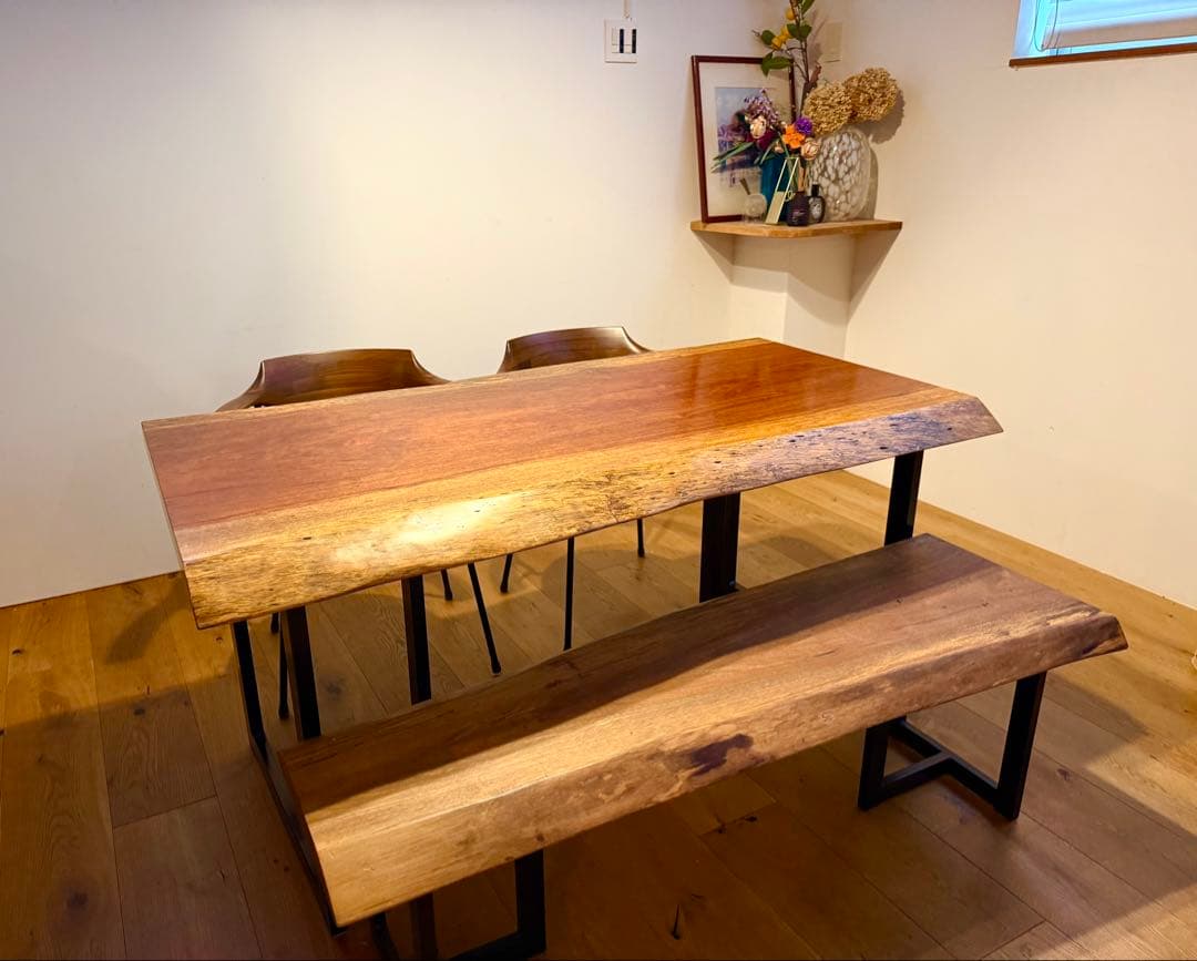 【引き取り限定】ブビンガ一枚板テーブル セット